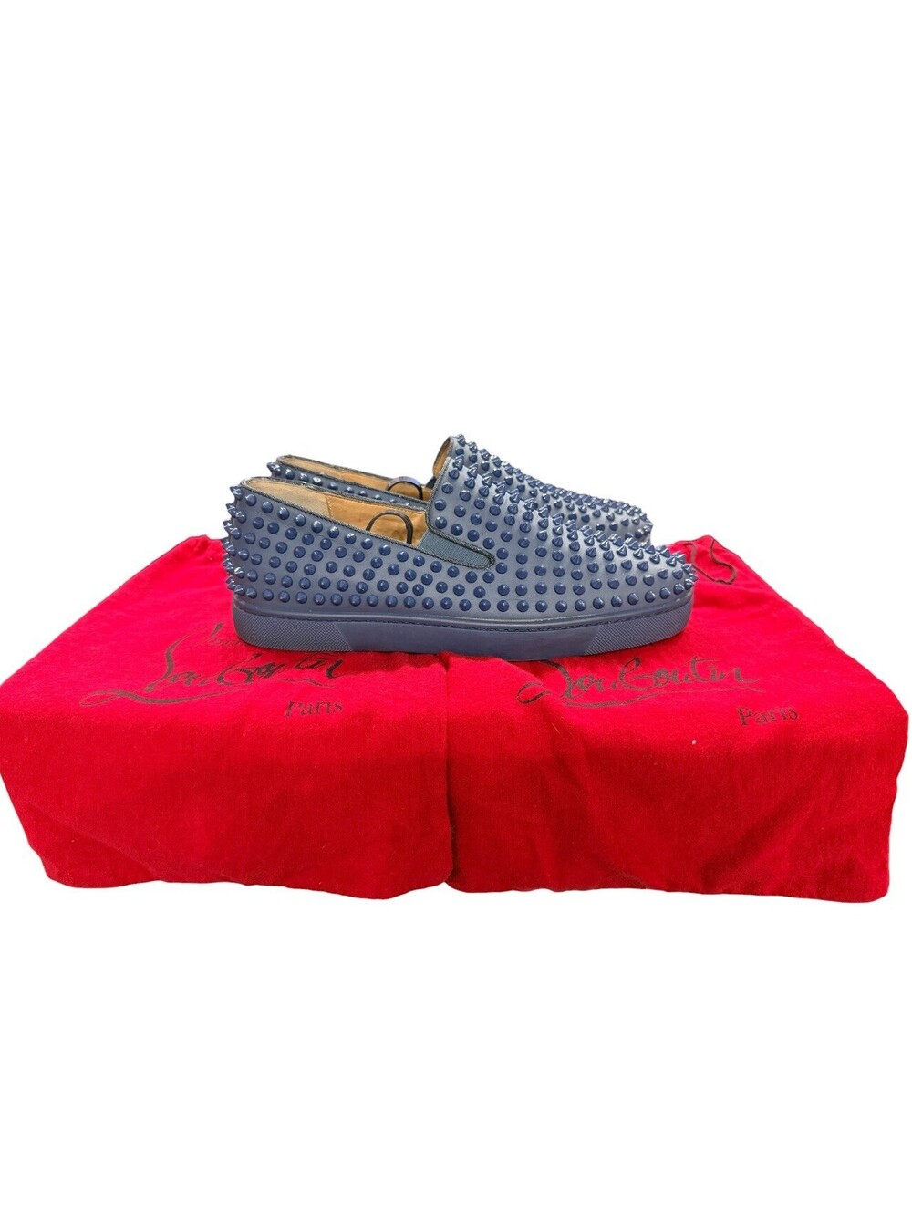 Christian Louboutin Roller Boat Spikes Blue Slip On Sneakers Size 40 (7US)
